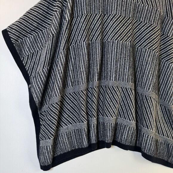 Unbranded Knit Button Down Sweater Cape Women One Size Blue Gray Striped Coastal - Picture 9 of 12